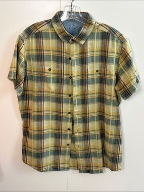 Kuhl Plaid Short-Sleeve Button-Down in Green and Yellow Tones